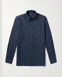 Tom Ford Camicia in misto lyocell, cotone e cashmere con collo button-down Blu