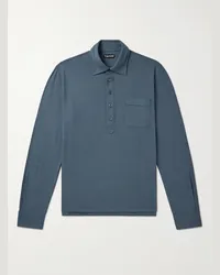 Tom Ford Polo in misto cotone e seta piqué Blu