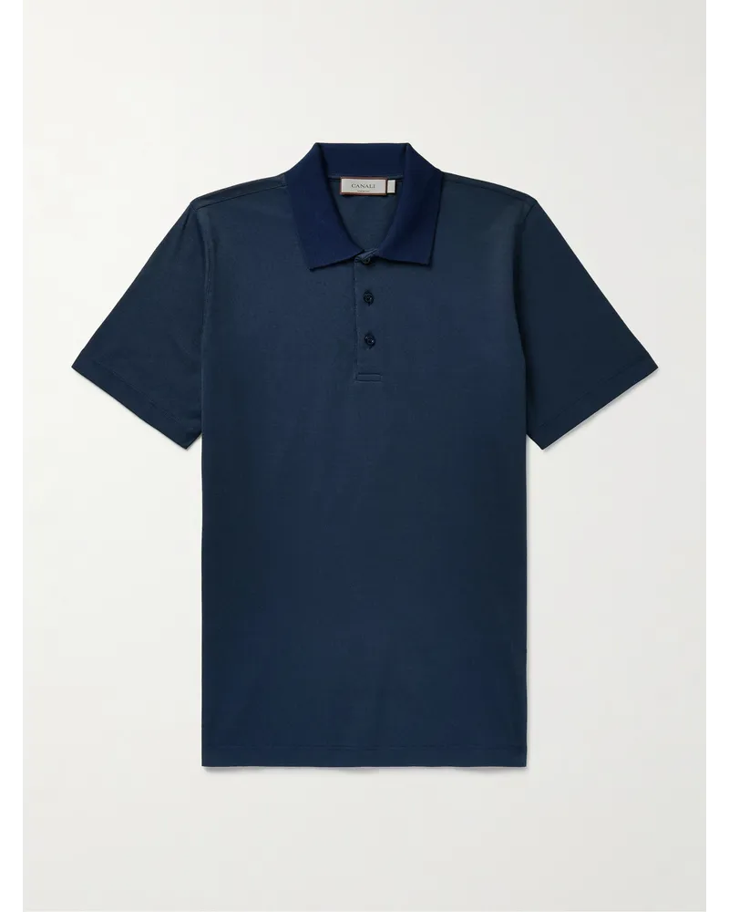 Canali Polo slim-fit in cotone piqué Blu