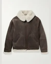 Loro Piana Giacca in shearling con finiture in pelle Marrone