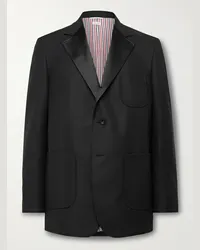 Thom Browne Blazer oversize in misto lana e mohair con finiture in raso Nero