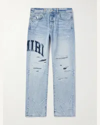 Amiri Jeans a gamba dritta effetto consumato con logo applicato e ricami Blu