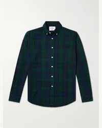 Portuguese Flannel Camicia in flanella di cotone a quadri con collo button-down Bonfim Blu