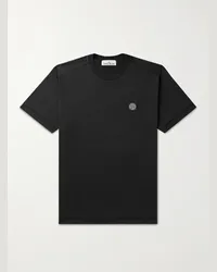 Stone Island T-shirt in jersey di cotone con logo applicato Nero