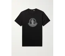 Moncler T-shirt in jersey di cotone con stampa e logo applicato Nero