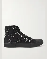 Balenciaga Sneakers alte in tela effetto invecchiato con decorazioni Paris Nero