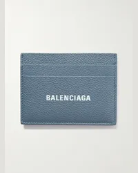 Balenciaga Portacarte in pelle pieno fiore con logo Blu