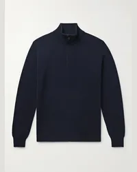 Ermenegildo Zegna Pullover in cashmere con finiture in nubuck e mezza zip Oasi Blu