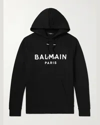 Balmain Felpa in jersey di cotone stretch con logo e cappuccio Nero