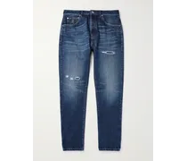 Jeans slim-fit a gamba affusolata effetto invecchiato con logo ricamato