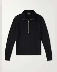 Tom Ford Pullover in misto lana merino e seta a coste con mezza zip Nero