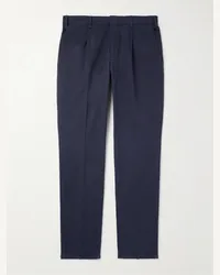 Brioni Pantaloni a gamba dritta in twill di misto cotone con pinces Pienza Blu