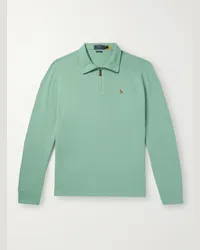 Ralph Lauren Pullover in cotone con logo ricamato e mezza zip Verde