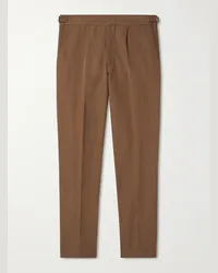 Orlebar Brown Pantaloni a gamba affusolata in misto lino e cotone con pinces Carsyn Marrone