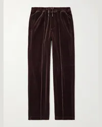 Tom Ford Pantaloni sportivi a gamba dritta in velour di misto cotone Marrone