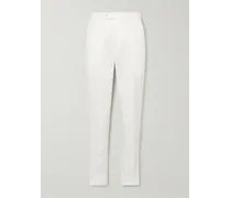 Pantaloni slim-fit in twill di misto cotone e lino con pinces