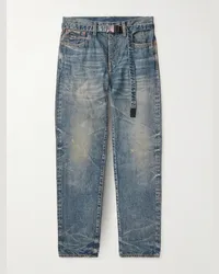 Sacai Jeans a gamba dritta effetto consumato con cintura BEYONDEXX Blu