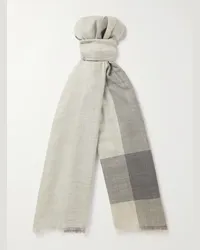 Brunello Cucinelli Sciarpa in cashmere color-block con bordi sfrangiati Grigio