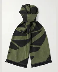 Alexander McQueen Sciarpa in lana con logo jacquard e frange Verde