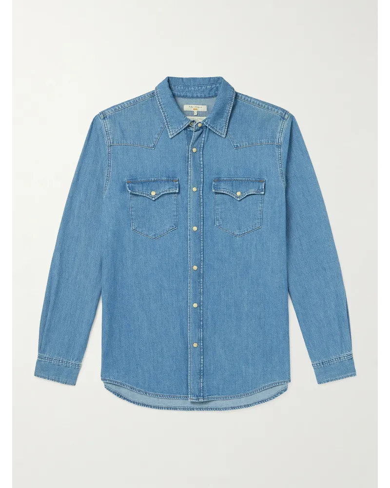 Nudie Jeans Camicia in denim stile Western George Blu