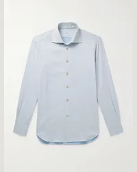 Kiton Camicia in twill di cotone spazzolato Blu