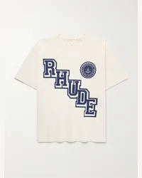 RHUDE T-shirt in jersey di cotone con logo Collegiate Neutri