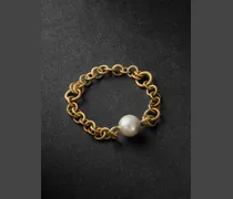 Anello a catena in oro 18 carati con perla Akoya Gravity