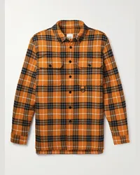 Burberry Overshirt in misto lana e cotone imbottito a quadri con collo button-down Arancione