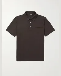 Ermenegildo Zegna Polo slim-fit in cotone piqué con finiture in pelle Marrone