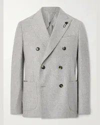 LARDINI Blazer doppiopetto in flanella di misto lana e cashmere Grigio