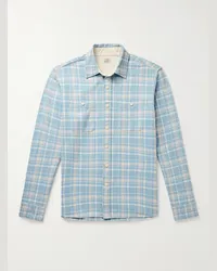 Faherty Camicia in flanella di cotone biologico a quadri The Surf Blu