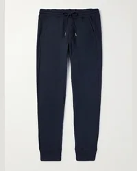 Tom Ford Pantaloni sportivi a gamba affusolata in jersey di cotone tinti in capo Blu