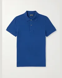 Tom Ford Polo slim-fit in cotone piqué tinta in capo Blu