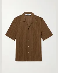 Séfr Camicia in misto cotone biologico pointelle con colletto aperto Suneham Marrone