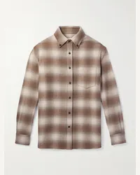 Loro Piana Camicia in flanella di misto lana e cashmere a quadri con collo button-down Neutri