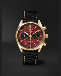 BWD TAG Heuer Orologio automatico 42 mm in oro 18 carati con cinturino in tela Carrera Limited Edition Rosso