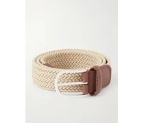 Cintura intrecciata elasticizzata con finiture in pelle, 3,5 cm
