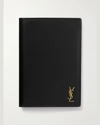 Saint Laurent Porta passaporto in pelle lucida con logo Cassandre Nero