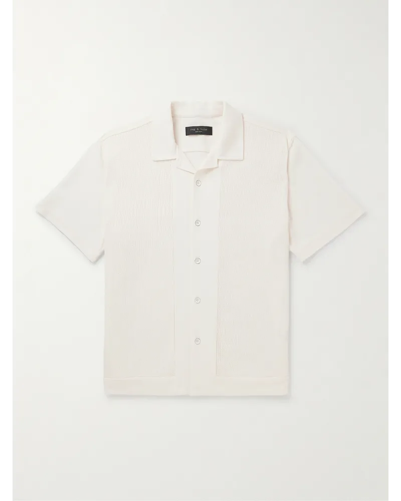 Rag & Bone Camicia in cotone a nido d'ape con colletto aperto Avery Bianco