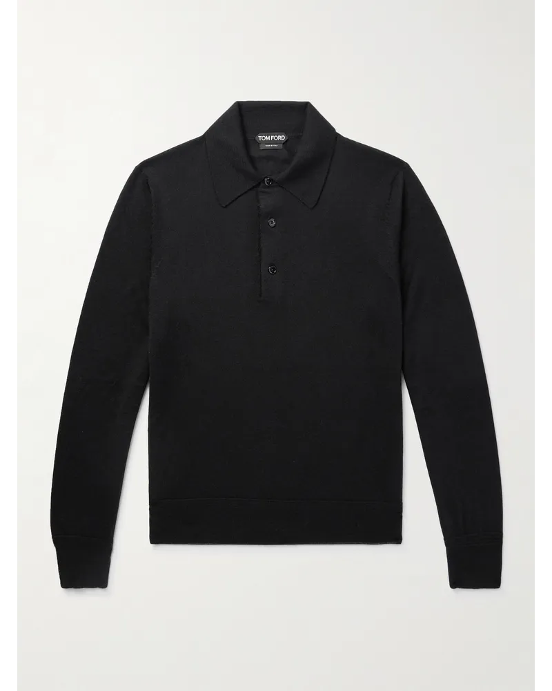 Tom Ford Polo slim-fit in misto cashmere e seta Nero