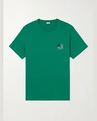 Loewe T-shirt in jersey di cotone con logo ricamato Verde