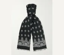 Fringed paisley-print modal and cashmere-blend scarf