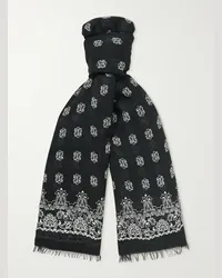 Saint Laurent Fringed paisley-print modal and cashmere-blend scarf Nero