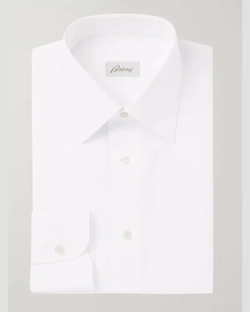 Brioni Camicia slim-fit in popeline di cotone Bianco