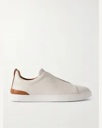 Ermenegildo Zegna Sneakers slip-on in pelle pieno fiore Triple Stitch Bianco