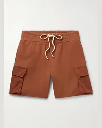 LES TIEN Shorts cargo a gamba dritta in jersey di cotone tinti in capo con finiture in popeline e coulisse Yacht Marrone