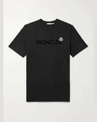 Moncler T-shirt slim-fit in jersey di cotone con logo floccato e applicato Nero