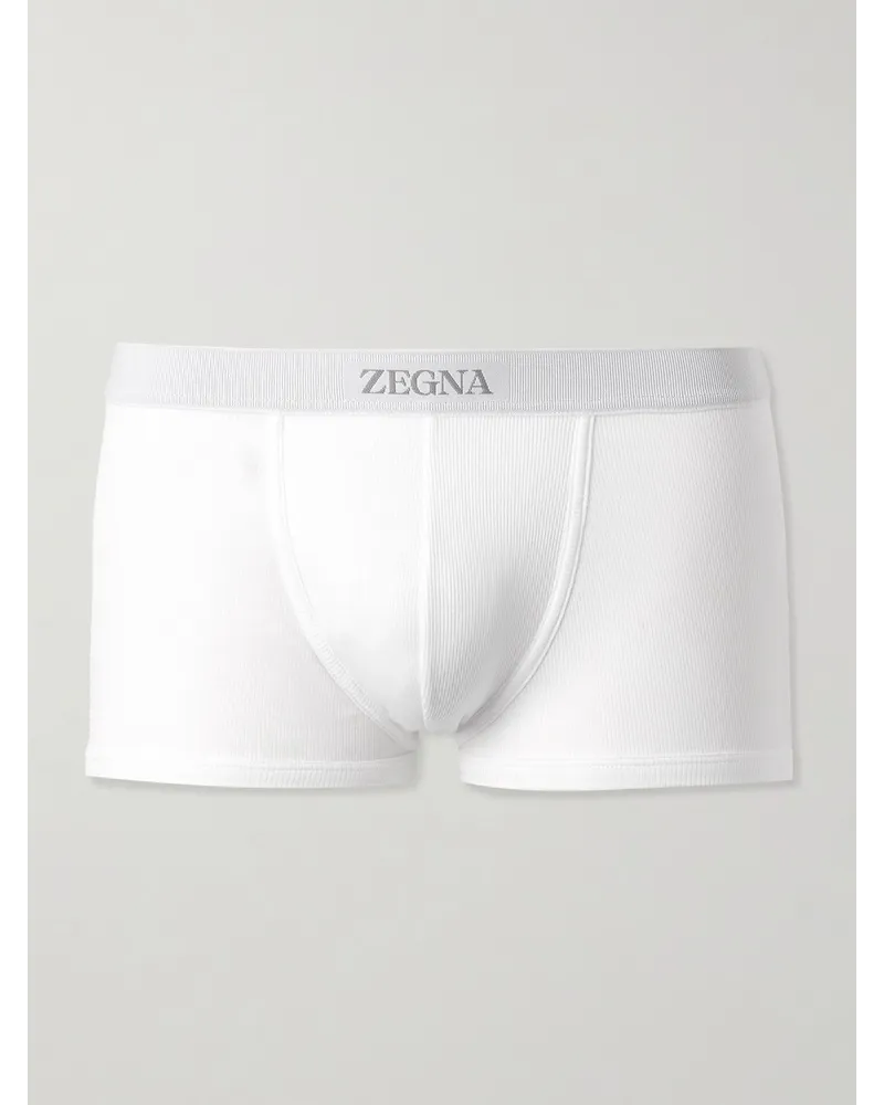 Ermenegildo Zegna Boxer in misto cotone e modal a coste Bianco