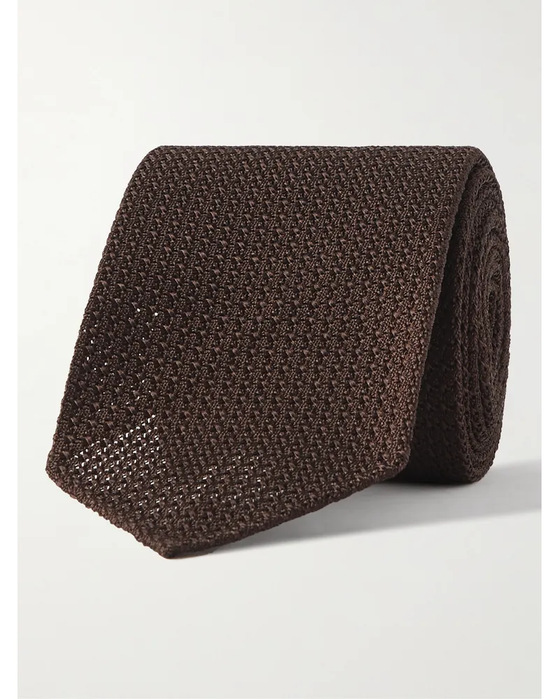 Drake's Cravatta in grenadine di seta, 8 cm Marrone