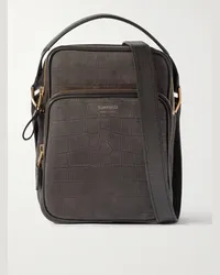 Tom Ford Borsa a tracolla in nubuck effetto coccodrillo Marrone